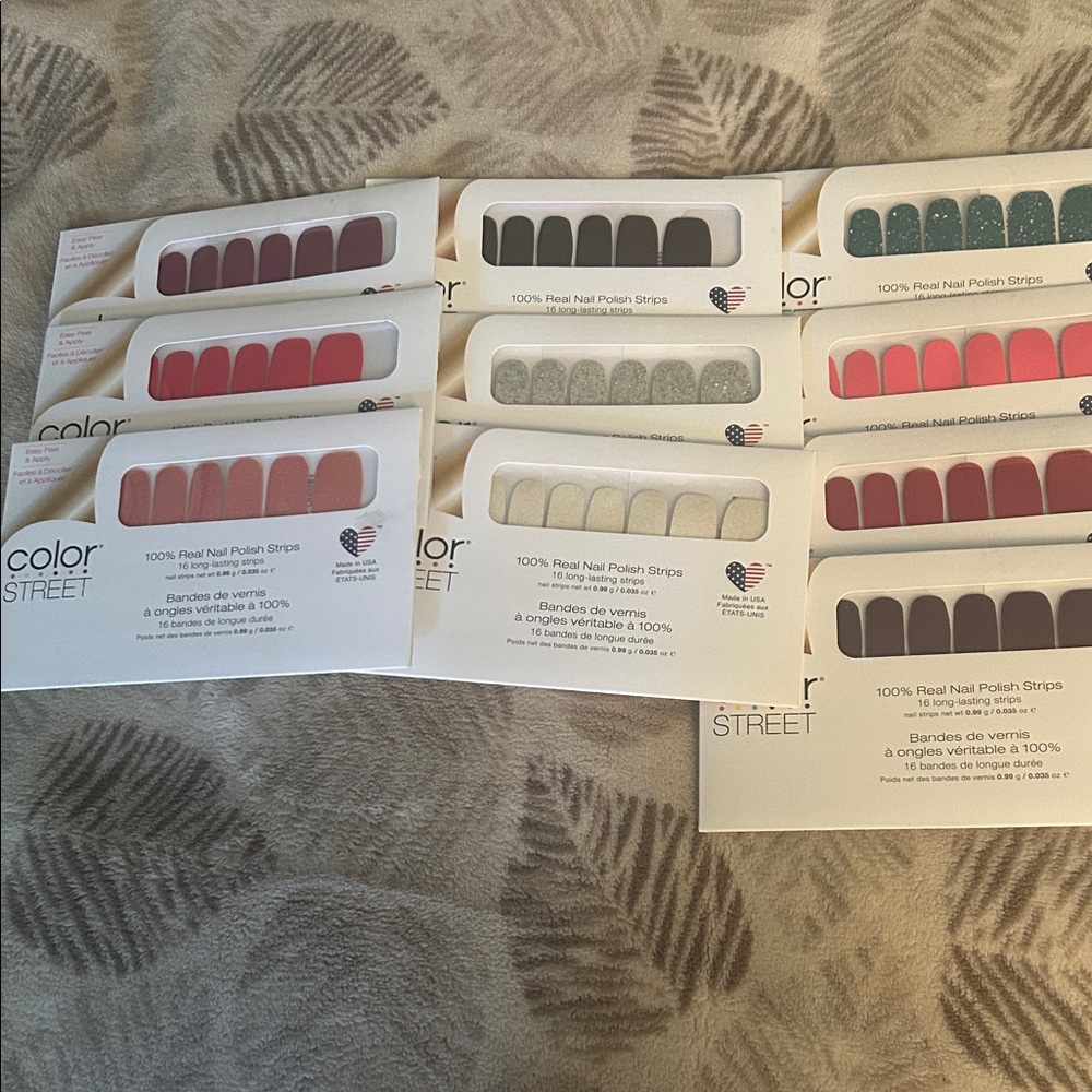 10 PACKS! Color Street Nail Strips - Red, Pink, Green, White Collection